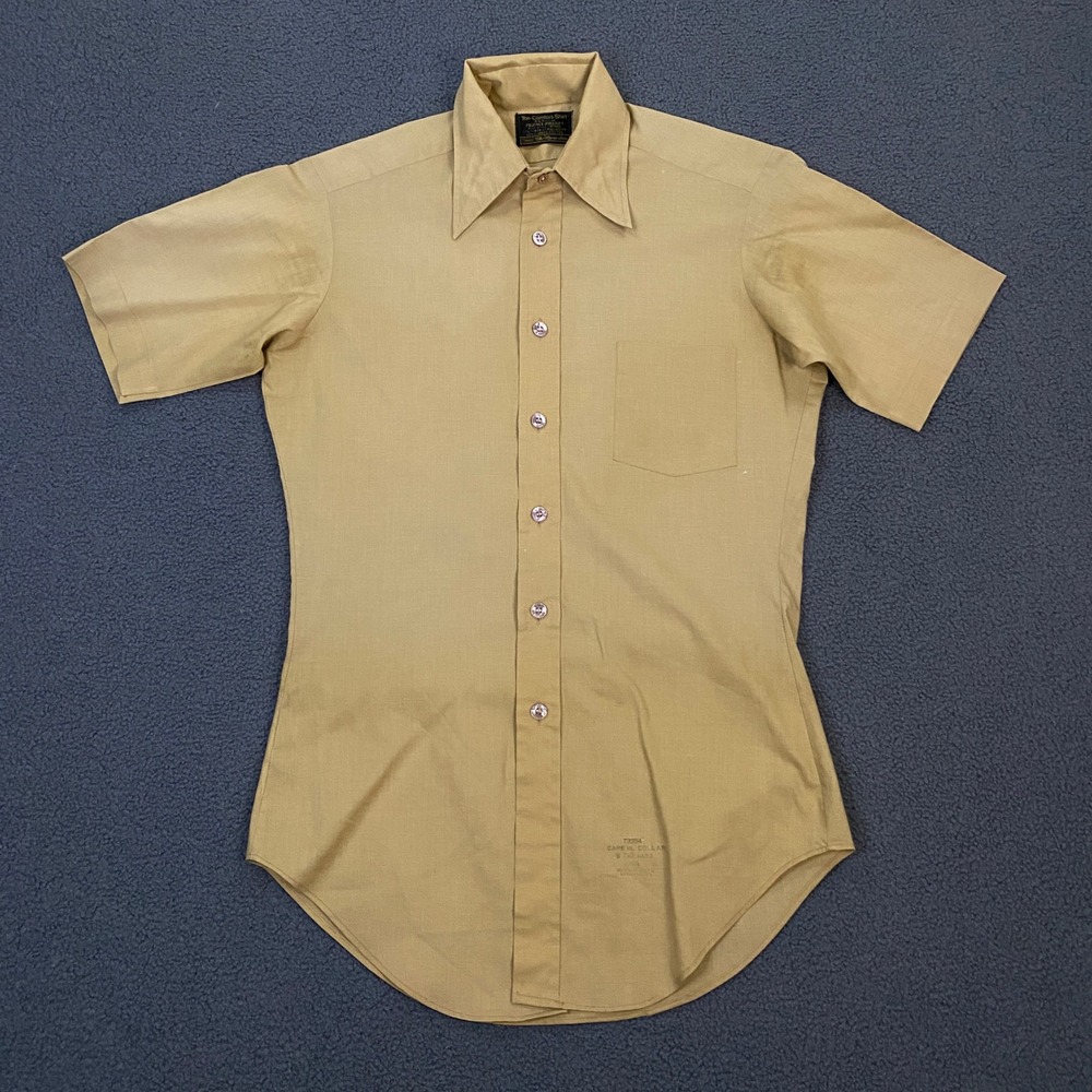 Sears Shirt Men 14.5 Tan Perma-Prest Comfort Short Sleeve Vintage 70s Retro